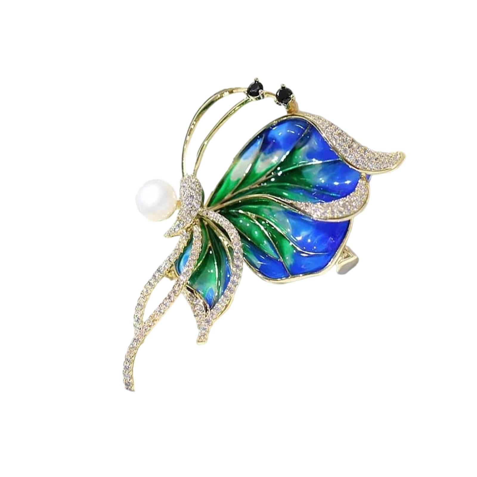 

Butterfly Brooch With Intricate Rhinestones And Simulated Pearls Scarf Clothes Decoration For Women Fashion Accessory синий