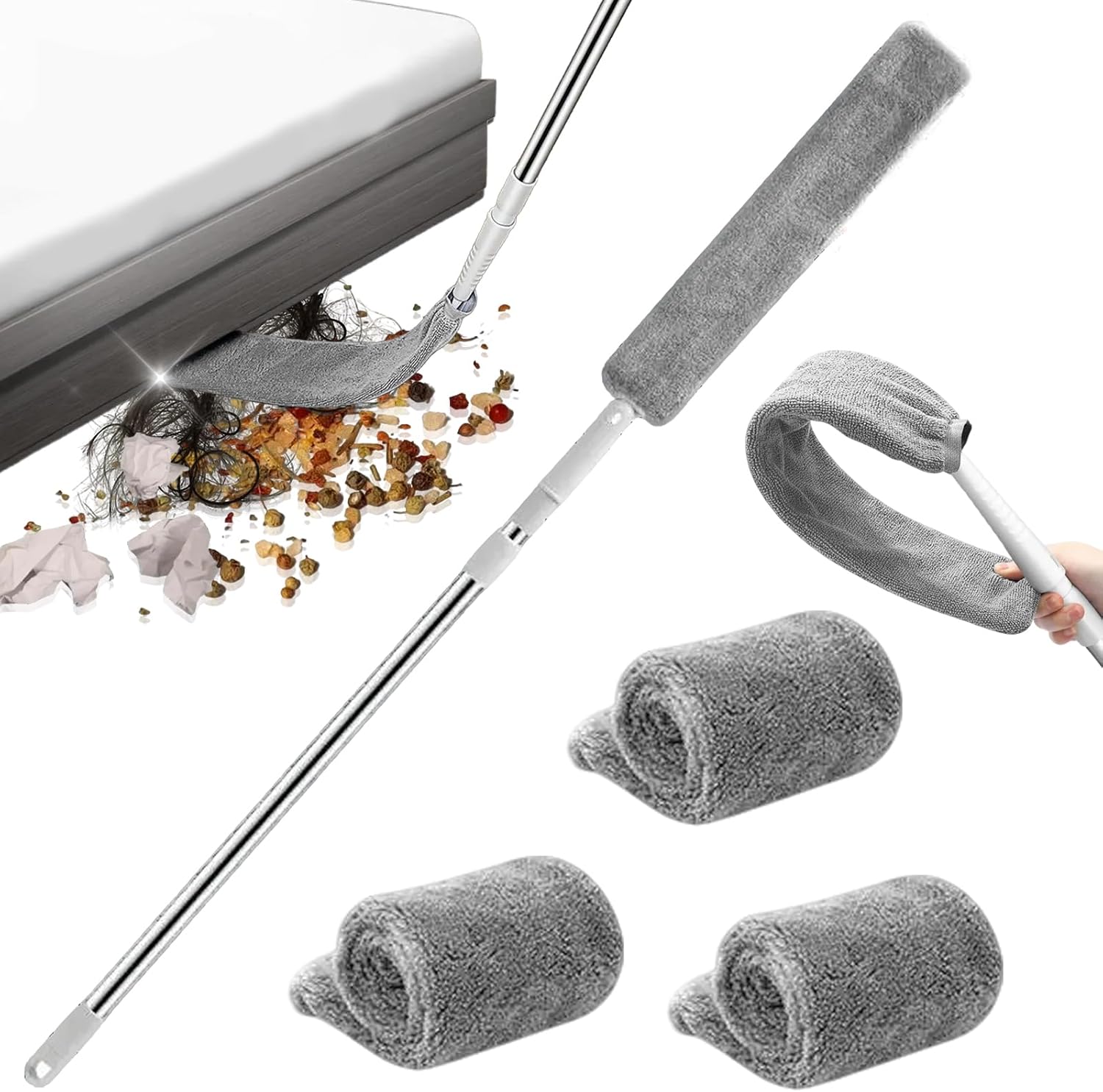 

Saker Plus Плоская метелка, Выдвижной артефакт для чистки пыли в щелях/Гибкая метелка из микрофибры 42-61 дюйм Метелка для щелей для чистки бытовой техники, кровати, потолков