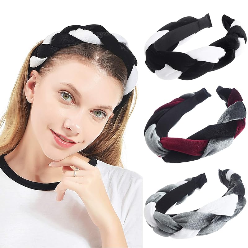 Velvet Braid Headbands Cute Headbands for Woman Spanish Vintage Style Alice Hair Bands Wide Thick Hair Hoop 3pcs Head Band Hair Accessories for Women