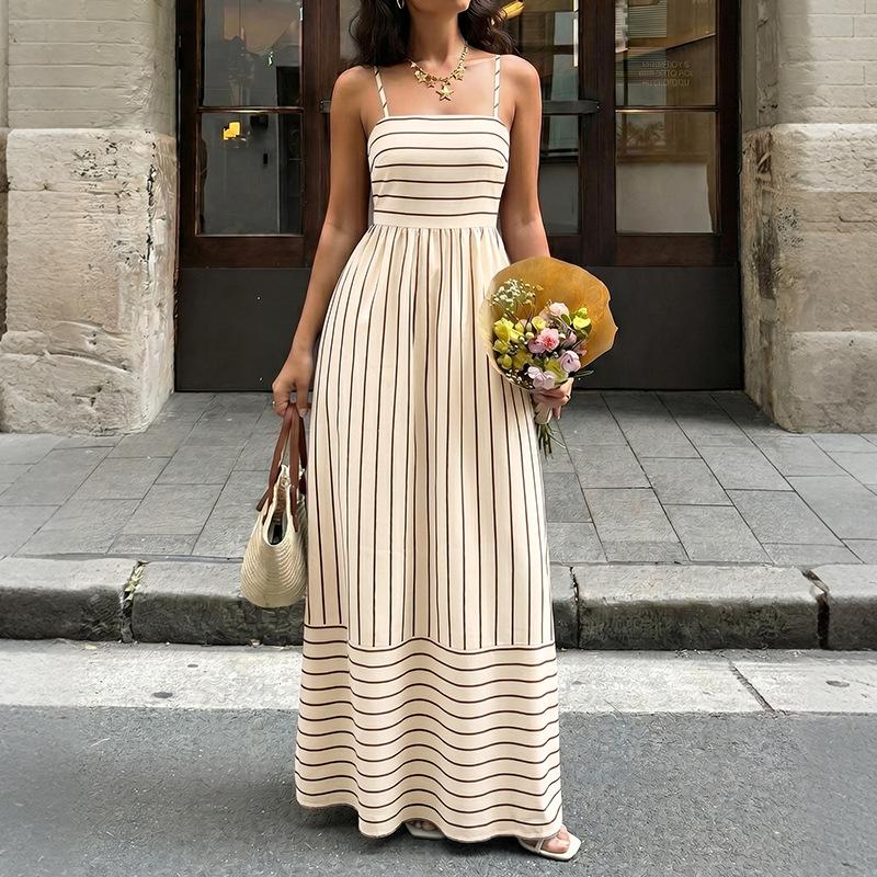 Maxi Abiti Estivi da Donna 2026 Spalline Sottili Boho Floreale a Righe Ospite Matrimonio Vacanza al Mare Abito Lungo Svasato