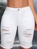 Women's White Frayed Retro Denim Capris with European Size and Ripped Details