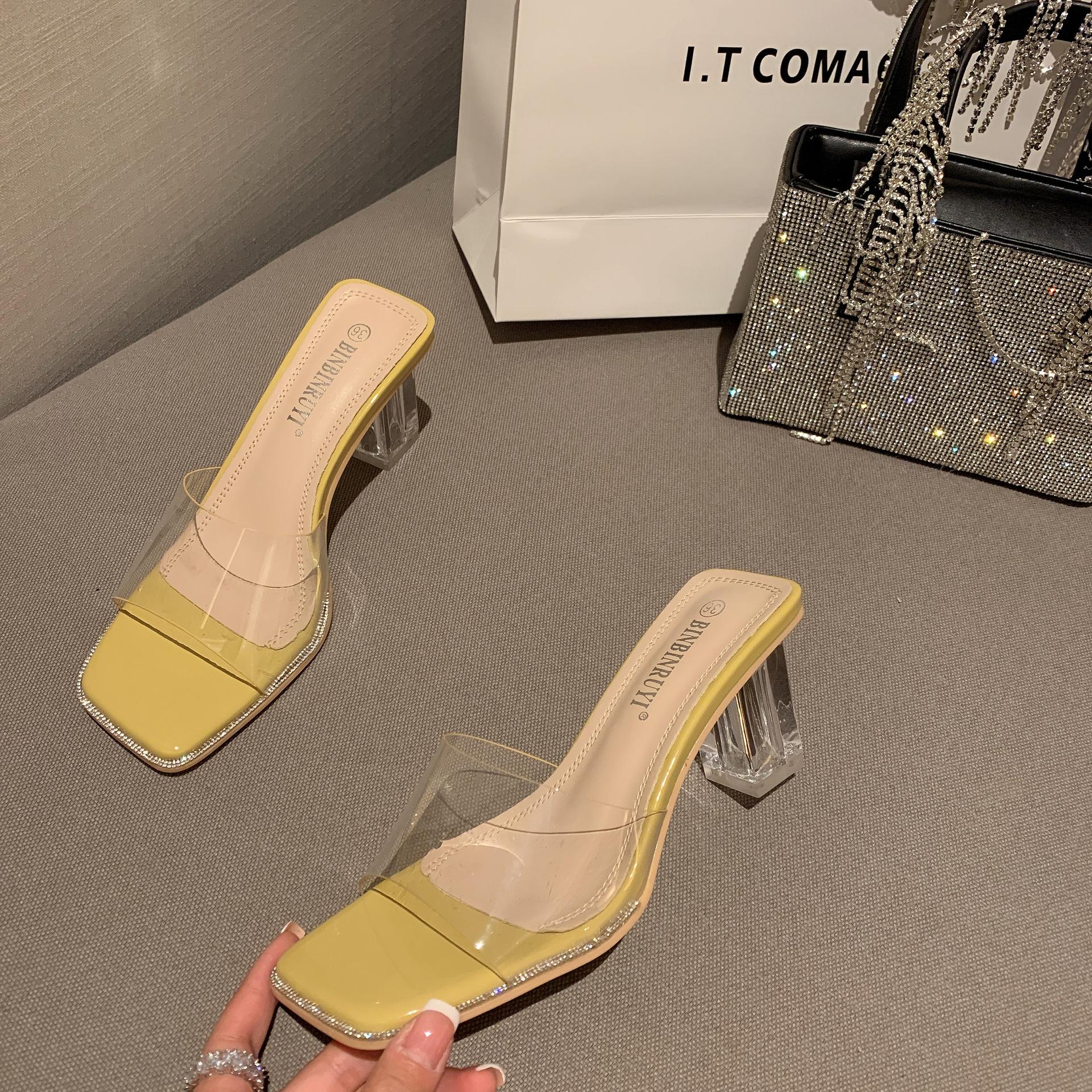 

Прозрачные босоножки на высоком каблуке для женщин, прозрачные туфли на танкетке, женские пляжные тапочки, хрустальные шлепанцы, босоножки для девочек в стиле феи 5 жёлтый