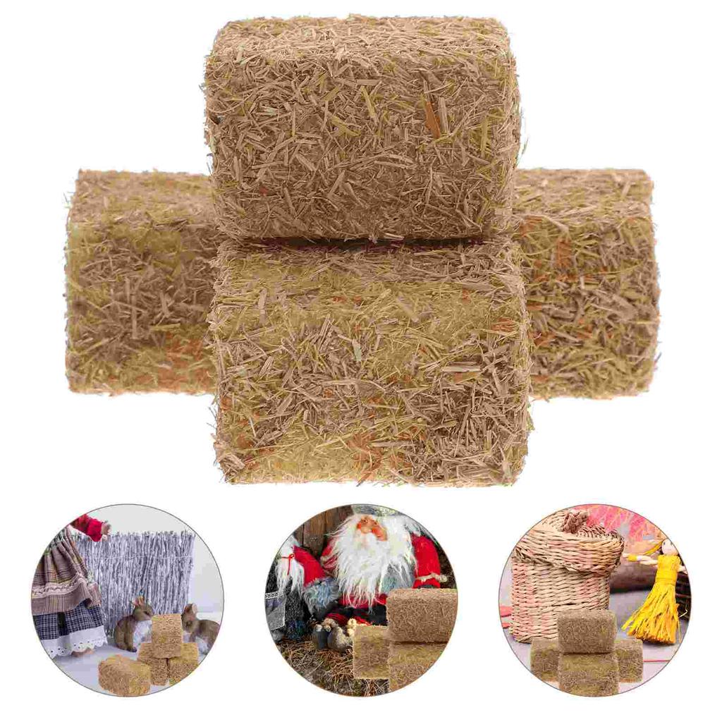4 Pcs Mini Haystack Garden Decore Fake Ornament Artificial Lining Decorate Living Toom Wood Bales Home Country Room