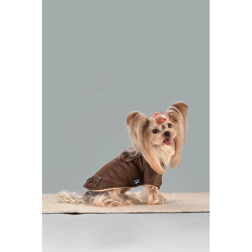 10PC/Lot Fur Collar Dog Leather Jacket Windproof Warm Small Dog Coat Winter Dog Clothes Puppy Clothing