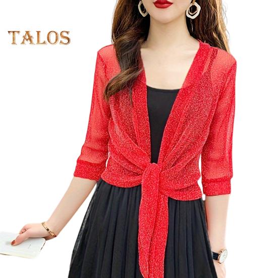 Damen Schalmantel mit V-Ausschnitt, 3/4-Ärmel, zum Schnüren, dünner Mantel, einfarbig, Riemchendesign, normale Passform, Oberteil für Cocktailpartys