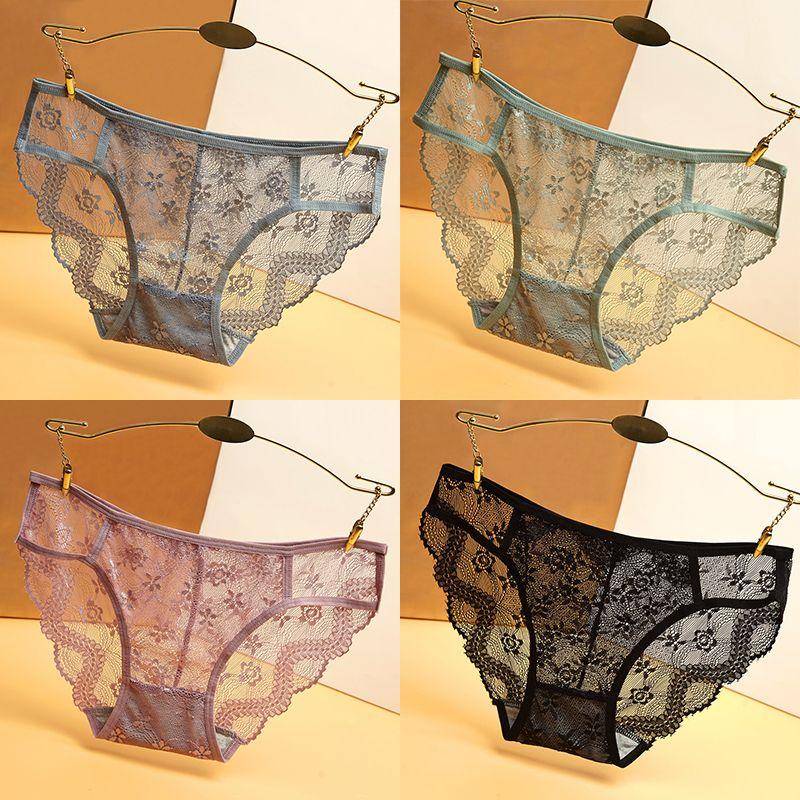 4 Stück Damen Spitzenhöschen Low Rise Unterwäsche Trendy Spitzen Slips Weiche Unterhosen Dessous