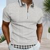 Men s Plus Size Grey Short Sleeve Quarter Zip Printed Plaid Collar Polo Shirt