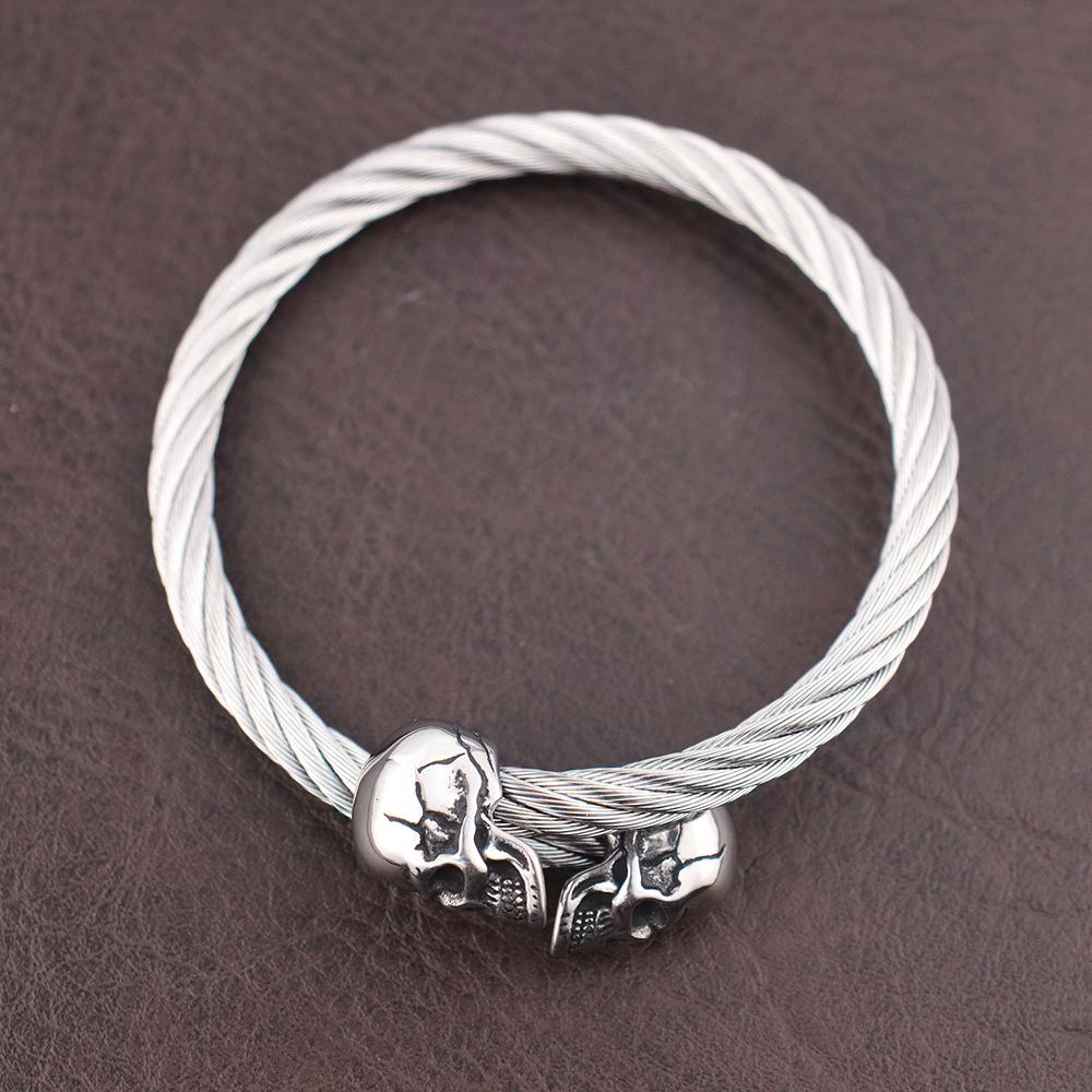 Bracciale Vintage con Doppia Testa di Teschio Acciaio Inossidabile di Alta Qualità Classico Uomo Braccialetti Teschio Regolabili Gioielli Punk Rock
