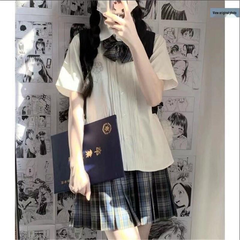 Women's Summer Japanese Academy Style JK Uniform: Sweet Short Sleeve White Shirt and Skirt Two-Piece Set