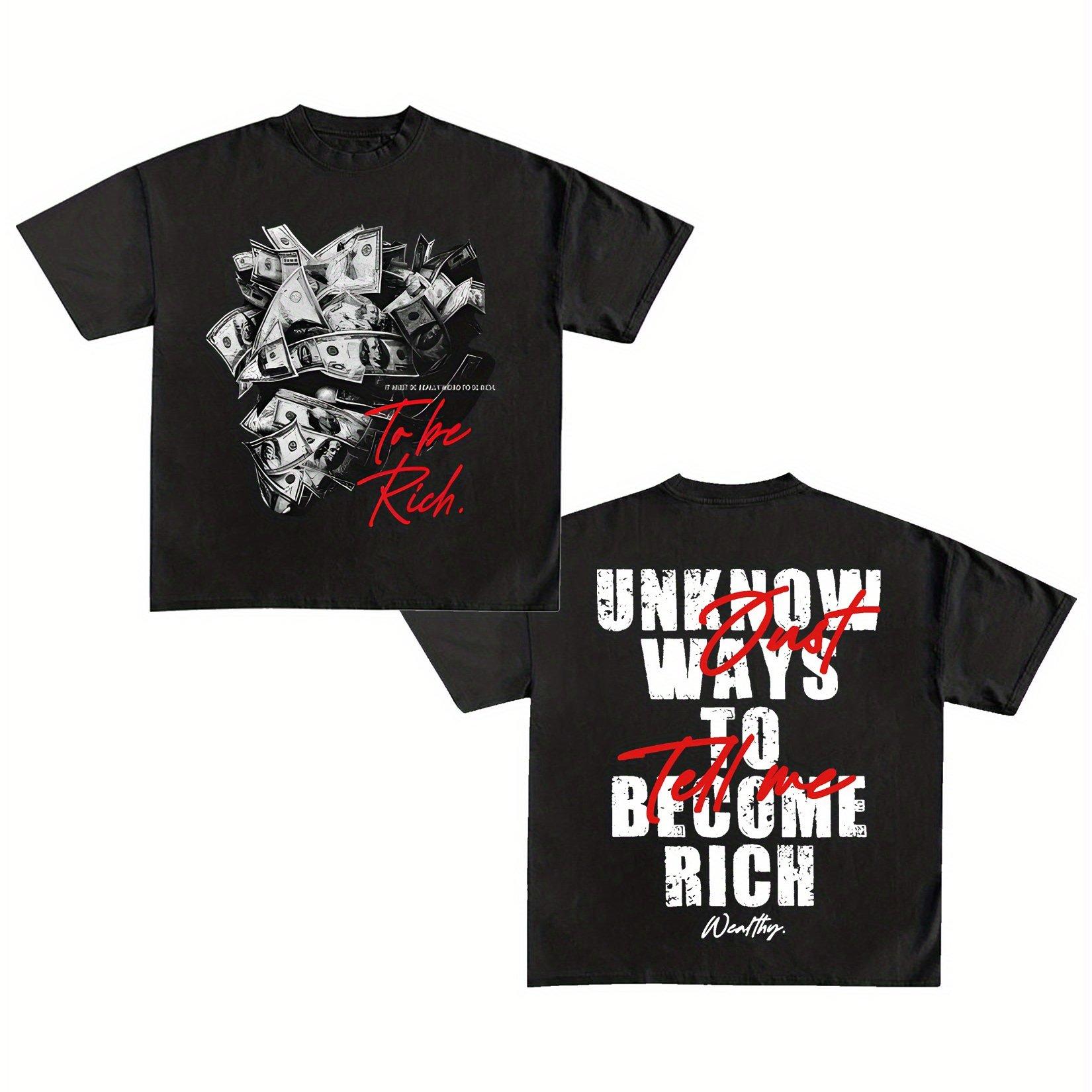 

Men s Cotton T-shirt Printed with The Words UNWAYS To BECOME RICH Casual Sports Comfortable Hip-hop Style Crew Neck Short Sleeve 4XL