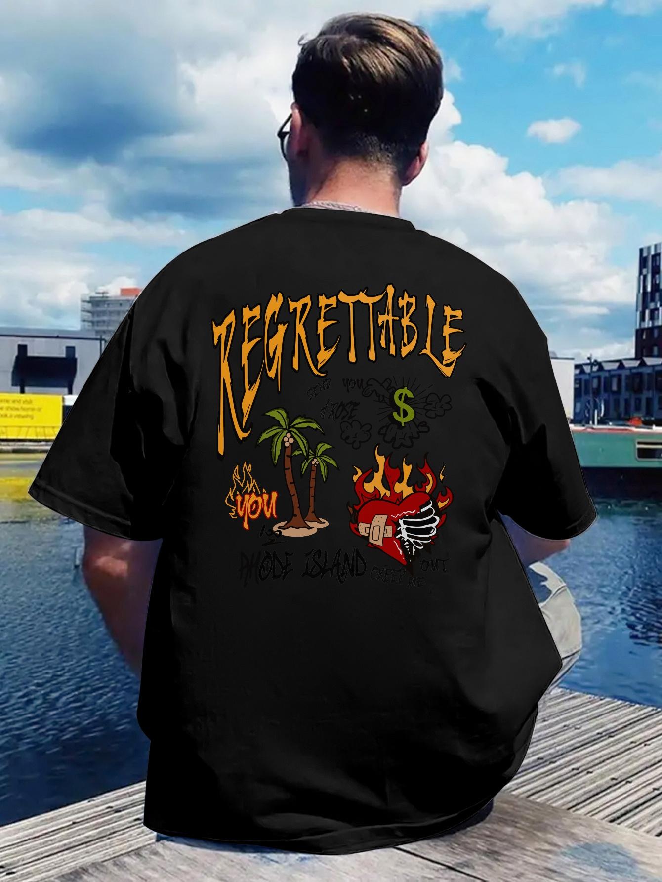 Tropical Back Print T-shirt - Beach Vacation Shirt with Palm Trees XXXXL