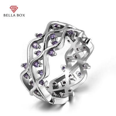 Luxury Geometric Amethyst Rings for Women Wedding Engagement Hollow Ring Wholesale Jewelry Gift