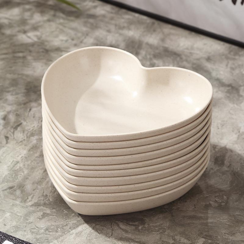 Creative Plates, Snacks, Simple Plates, Thickened Anti-Drop Spitting Bone Saucers, Plastic Fruit Plates, Love Shapes, Drop-Resistant Plates
