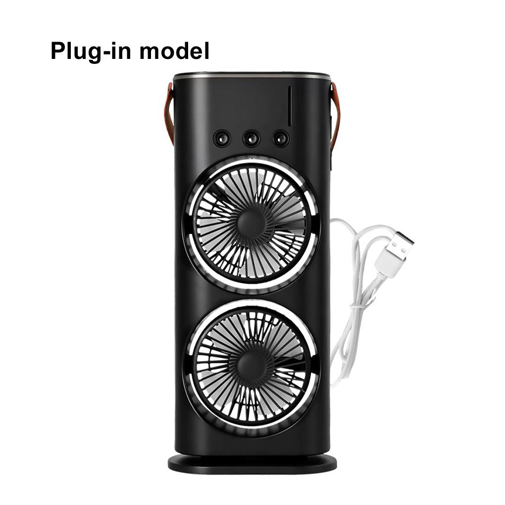 Double-Headed Spray Air Conditioner Fan 3 Speeds Rechargeable USB Desk Air Cooler Night Light Easy Cooling for Office Home
