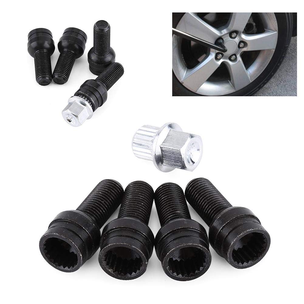 Black M14x1.5 Wheel Lock Lug Nut and Bolt Set (4 Locks + 1 Key) - High Security Anti-Theft Wheel Locks Compatible with Factory Specifications