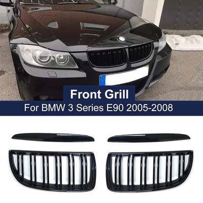 Bir Çift Yüksek Kaliteli Ön Böbrek Izgarası Kaput Izgaraları Çift Hatlı Slat BMW 3 Serisi E90 E91 320i 323i 328i 335i 2005-2008