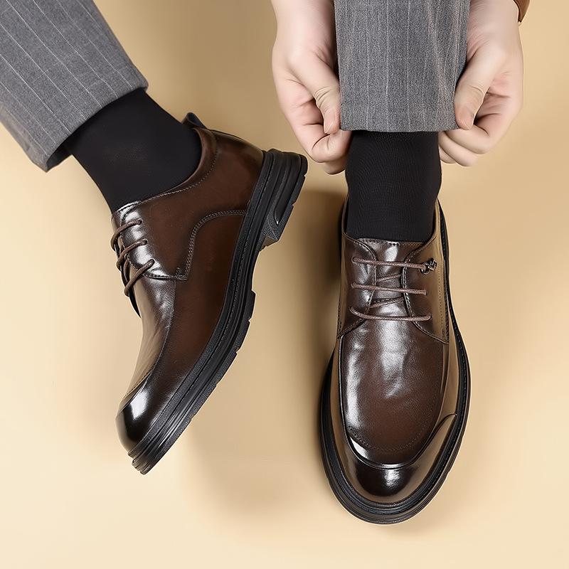 New Men's Business Leather Shoes Commuting Big Head Platform Men's Shoes Casual Single Shoes Men's Formal Work Office Wedding Shoes