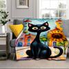 Black Cat In Sunflower Town Blanket Flannel Blanket for Bed, Sofa, Camping, Hiking, Picnic Essentials, Gift for Family Fan Gifts