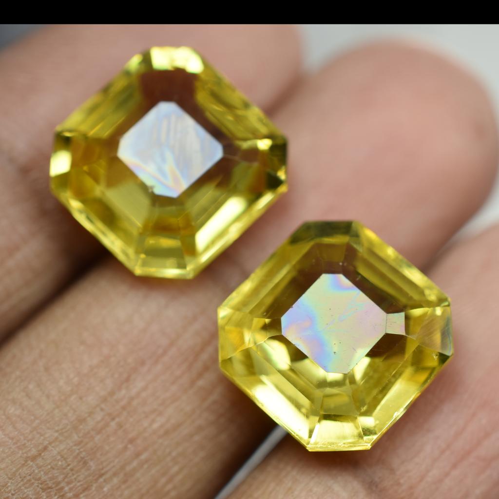 Pair 20.45 Ct Natural Yellow Sapphire Square Cut Loose Gemstone Pair