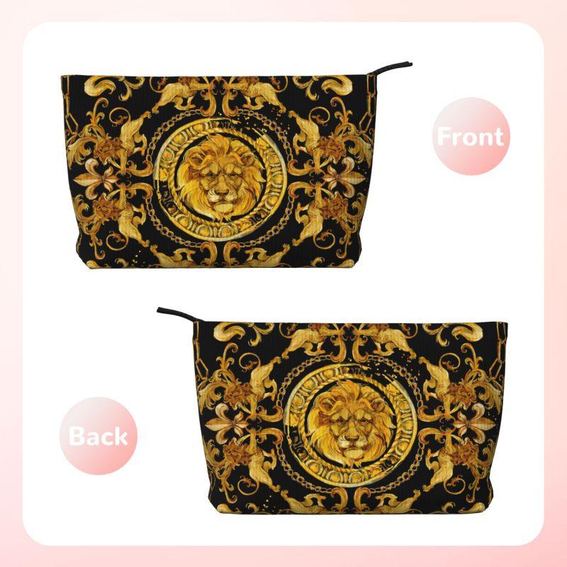 Golden Lion Baroque Print Cosmetic Bag Women Large Capacity Makeup Bag Organizer Case Beauty Storage Toiletry Bags