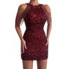 2025 Spring Sexy Halterneck Off-Shoulder Tassel Sequin Dress - European & American Fashion