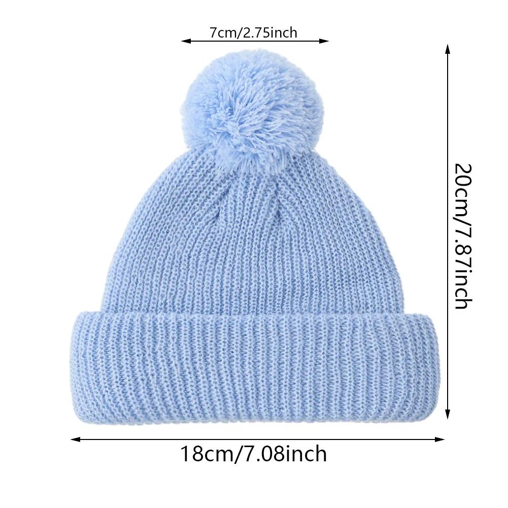 Solid Pom Knitted India Hats Infant 0-12M Boys Girls Folded Crochet Ins Fall Winter Warm Beanies Newborn Caps Headwraps