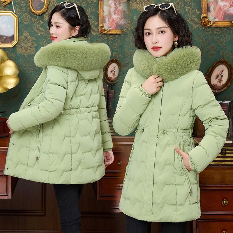 Cotton Clothes Fur Collar Winter New Women's Clothing Medium and Long Slim Fit Thickened and Thin Fashion Warm Cotton Coat Women