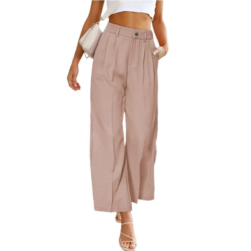 2026 New Women's Wide Leg Suit Pants, High Waist Button Front Office Trousers with Pockets, Spring Summer Work Pants