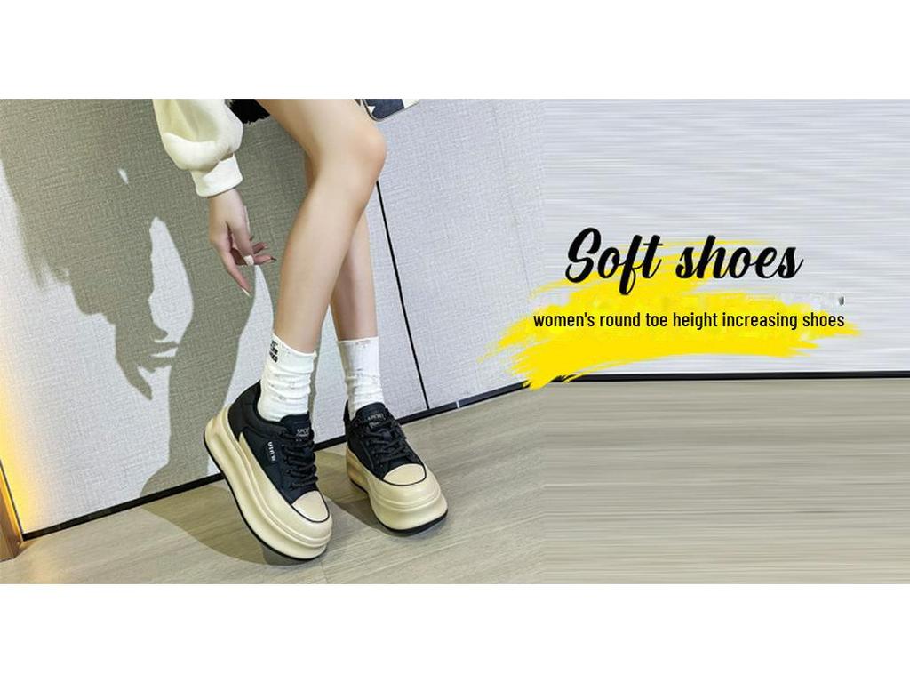 Weiße Plateau-Sneaker für Damen – Kollektion Herbst/Winter 2025, dicke Sohle, 8 cm Höhenverstärkung, warmer Allrounder mit Samt.