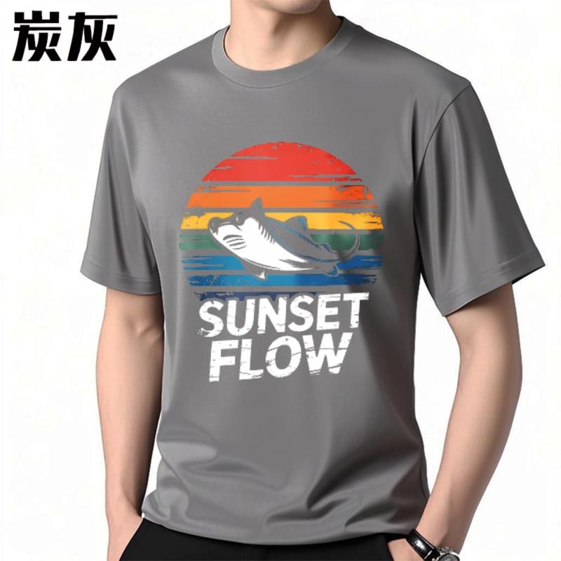 New Arrived Men Oneck tshirt Fashion Teeshirt Sunset Fish Retro Colorful Design Flow Pattern Anime Men Top tees Comfort Tshirt