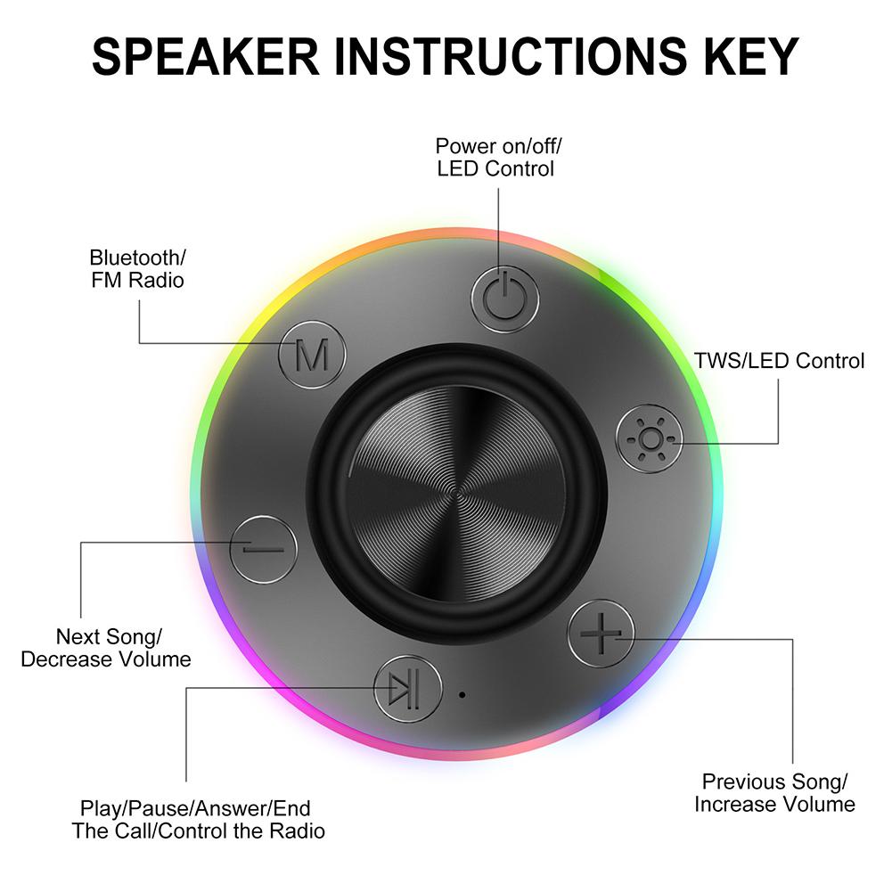 Waterproof Shower Speaker with Suction Cup/RGB Light Bluetooth-Compatible 5.2 Wireless Speaker for Bathroom Party Travel Outdoor