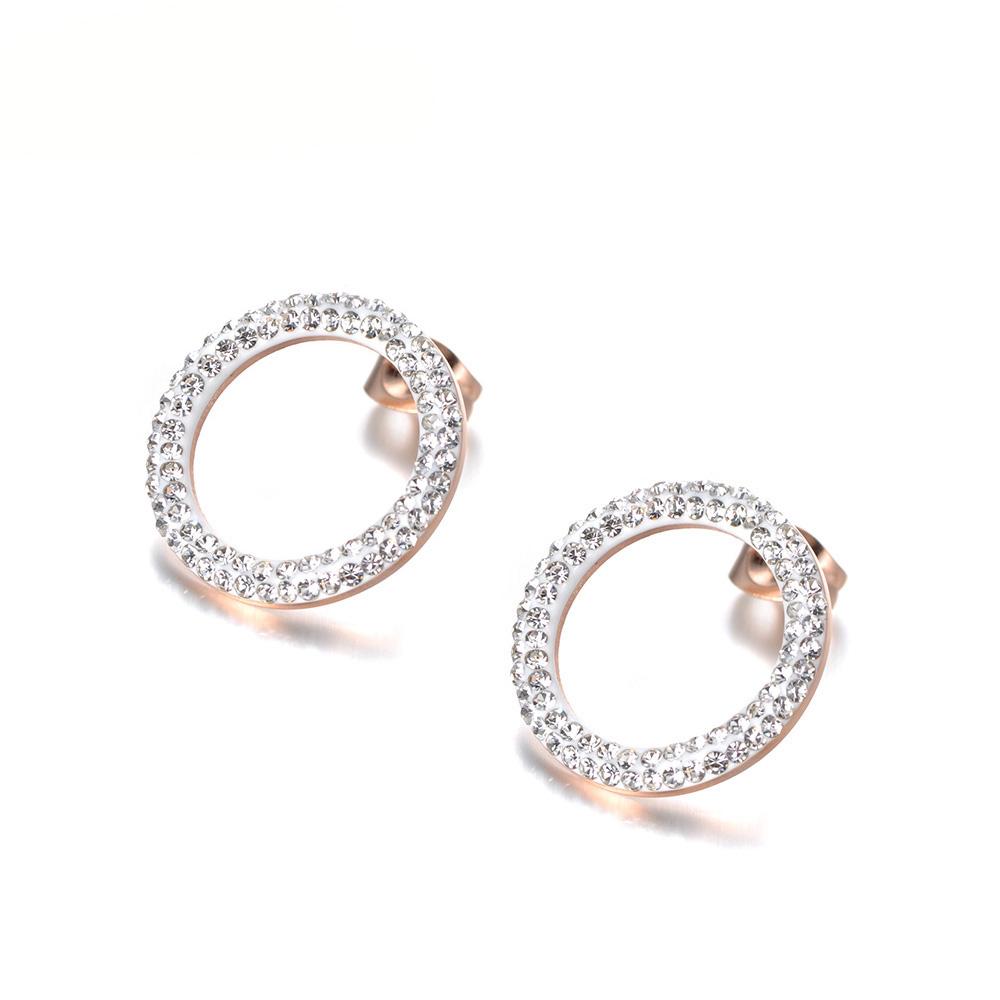 

Lokaer Trendy Stainless Steel Jewelry Shiny White/Black Clay Cystal Earrings Rose Gold Color Round Shape Christmas Gift E18455