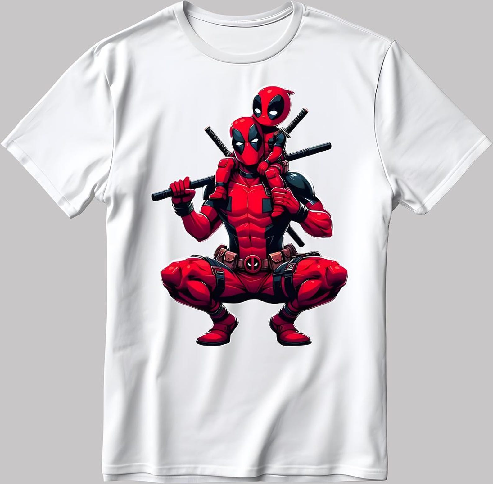Deadpool and baby Deadpool Short Sleeve White-Black Men s / Women s T-Shirt KA91 M