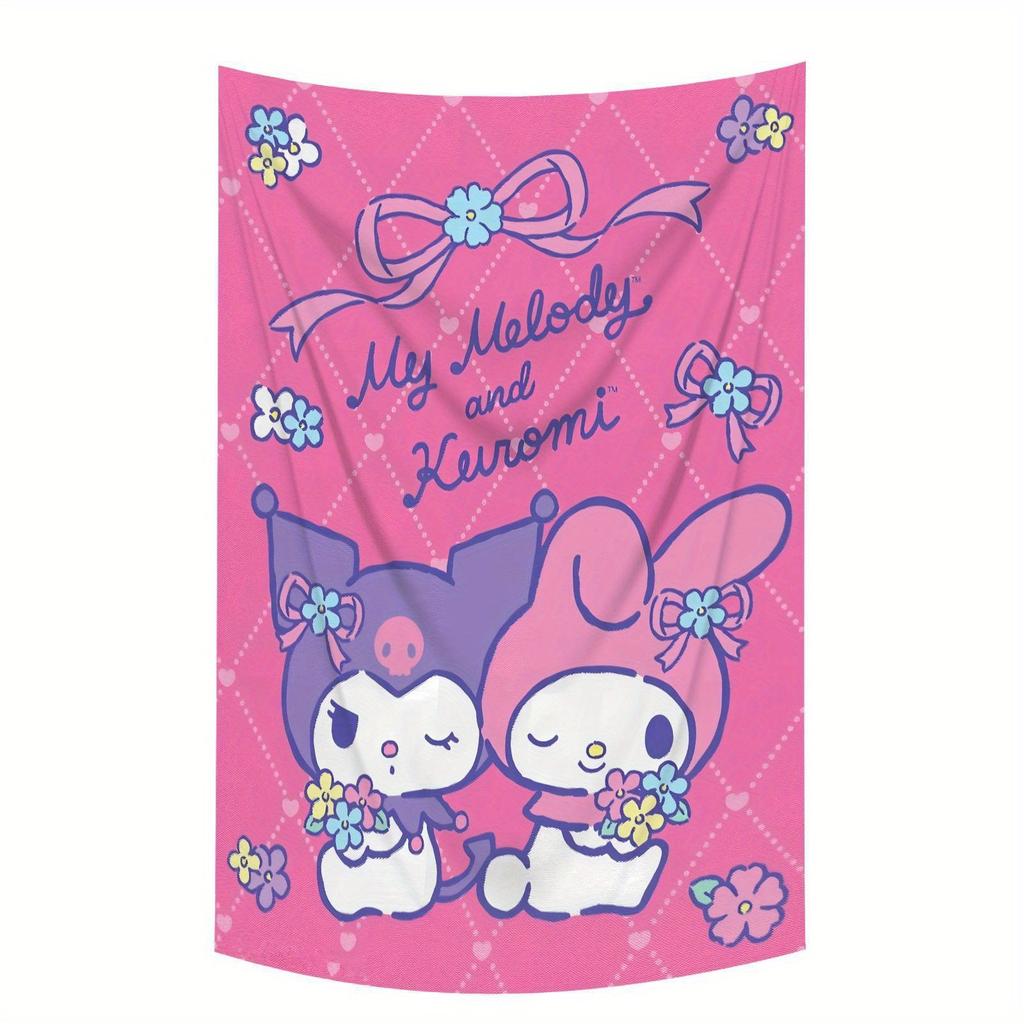 My melody and black beauty printed tapestry blue and purple cartoon characters floral decorations perfect for living rooms or