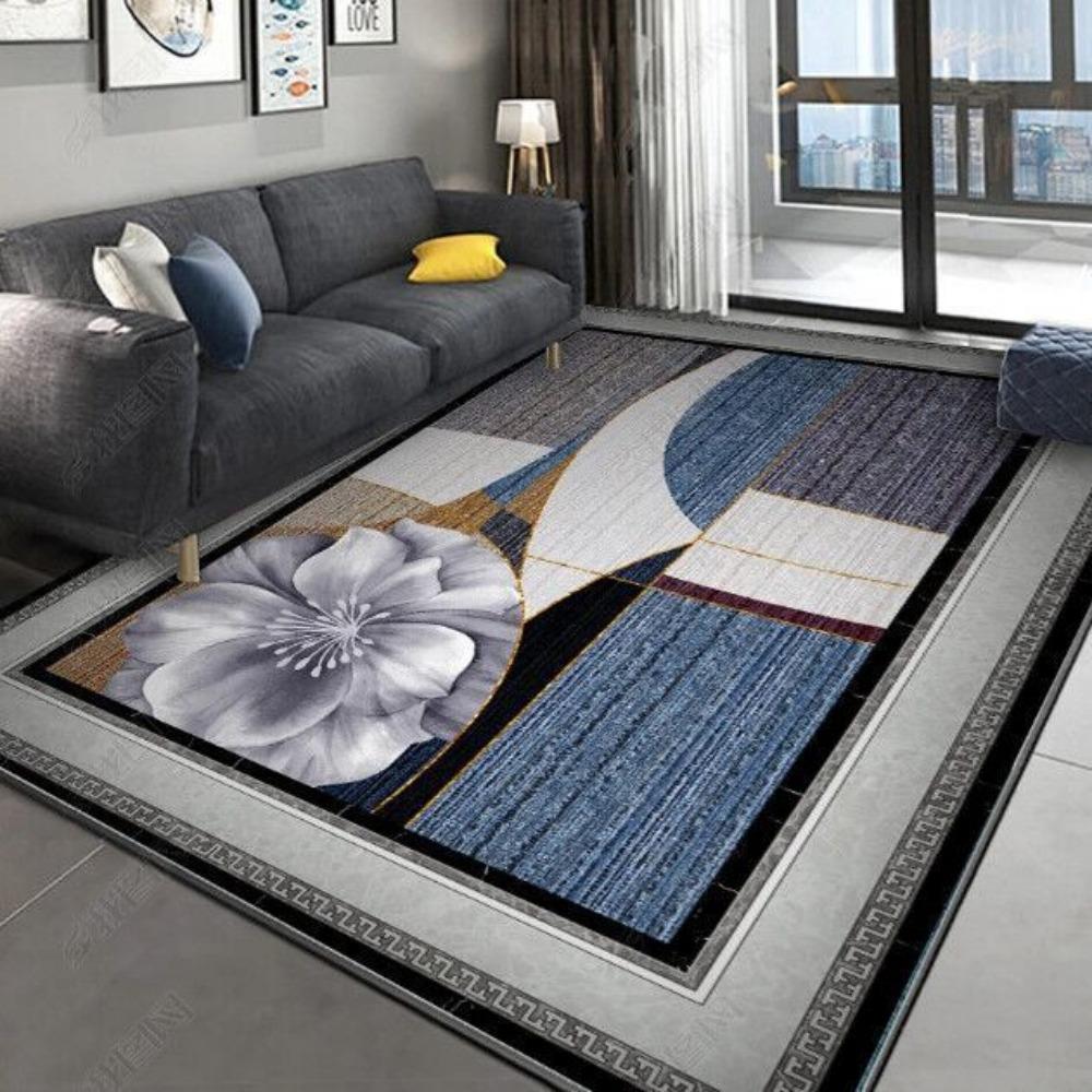 1pc Fresh Style Carpet Blue Feather Print for Home Living Room Bedroom Decoration Non-slip Rug Floor Mat Comfortable Carpet Gift