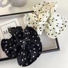Scrunchies de păr retro din satin franțuzesc cu buline și volane, bentițe de păr cu elasticitate ridicată pentru femei, elastice elegante pentru păr, accesorii de păr la modă pentru femei