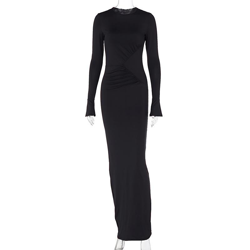 High Stretch Pleat Bodycon Dress For Women 2026 Robes Elegant Evening Party Dress Winter Maxi Long Dress Vestido