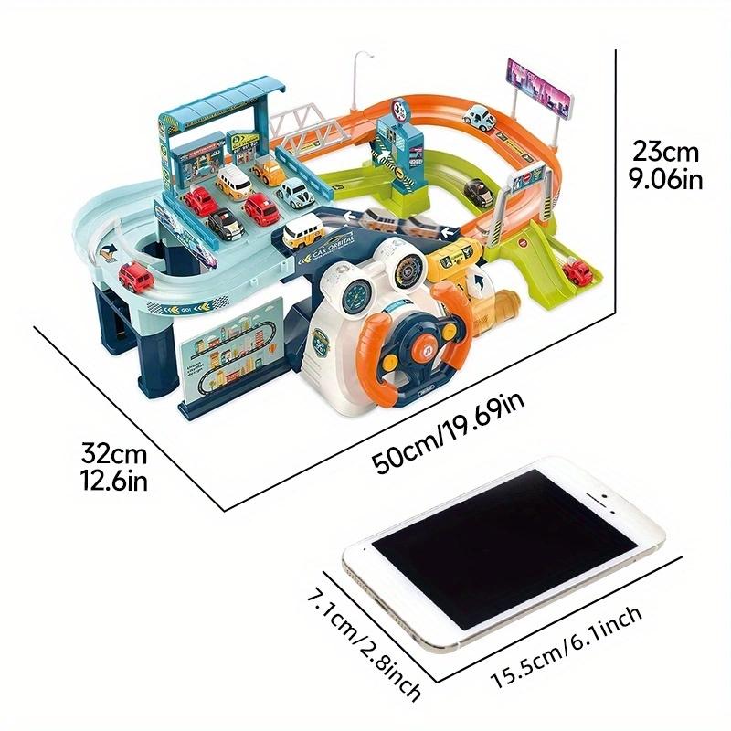 Ensemble de jeu de pistes de voiture de course 2-en-1 pour enfants, Piste de rampe de voiture jouet et Parking élévateur, Ensemble de jeu de piste de voiture double mode pour tout-petits avec