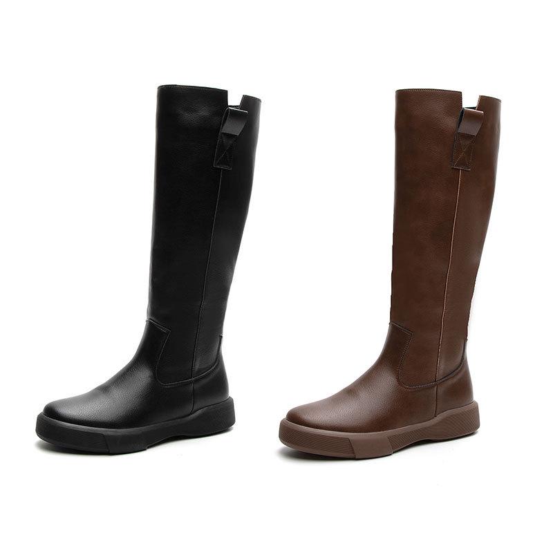 Women's Retro Leather Over-the-Knee Boots with Thick Sole and Velvet Lining - Versatile High-Top for Autumn/Winter