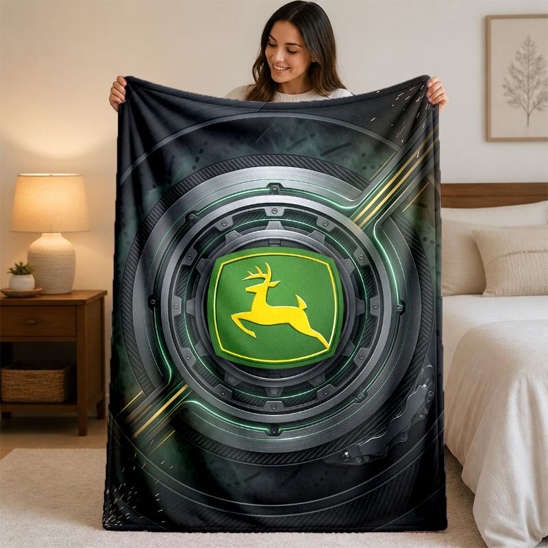 John Deere Print Flannel Blanket Cozy Lightweight Plush Throw Blanket For Bed Sofa Household Use
