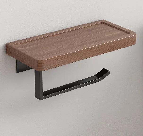 HeMu-Black Walnut Paper Towel Rack, Bathroom Shelf, Toilet Paper Rack, Roll Paper Rack, Wall Hanging Wood