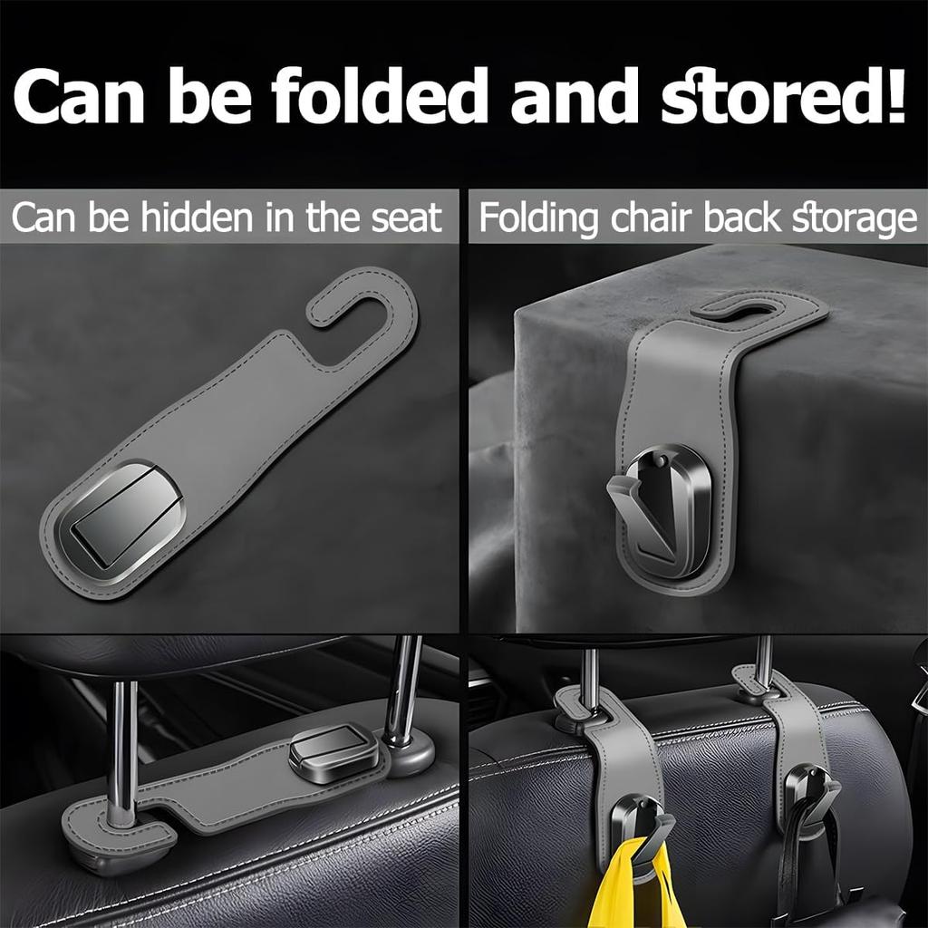 Car Headrest Hooks, 2PCS Leather Vehicle Seat Hangers for Handbag Coat Umbrellas, Multifunctional Automotive Hanging Storage Organizer Accessories,