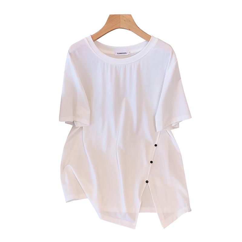 Plus Size Loose-Fit Mid-Length Short-Sleeve Round Neck T-Shirt for Women (Sizes 200/300/350 jin) 7163