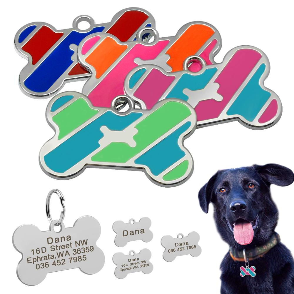 Dog Cat ID Tag Glitter Dogs Cats Name Pendant Tags Personalized Pet Collar Accessories Anti-lost Bone&Paw Tags for Small Dog Cat