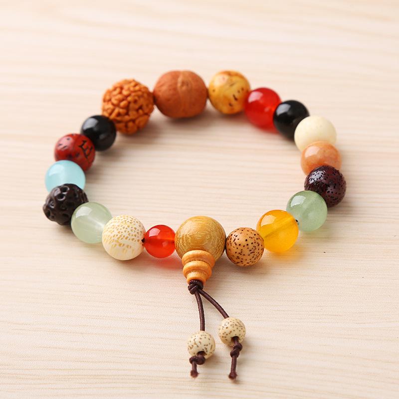 108 Buddha Beads Bracelet in Black Walnut, Red Sandalwood, Black Rosewood and Black Orchid Wood, Chinese Knot Style.