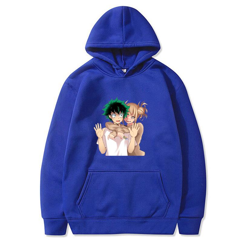 Hot Anime My Hero Academia Midoriya Izuku And Himiko Toga Print Hooded Men Women Casual Loose Hoodies Harajuku Male Sweatshirt