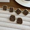 Flocking Maillard leopard print round stud earrings retro temperament niche earrings earrings