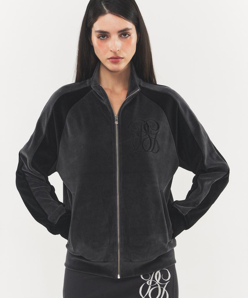 Rawmantics Color Block Velvet Track Jacket Zip-Up Black