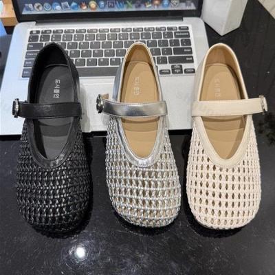 Modne damskie buty płaskie Mary Jane 2025 Lato Nowe Casualowe Płytkie Sandały Trend Mody Tkane Baleriny Oddychające Buty Outdoorowe