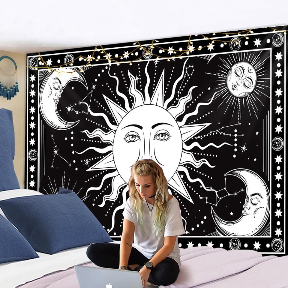 India Sun Moon Mandala Tapestry Wall Hanging Tarot Wall Tapestry Wall Carpet Psychedelic Tapiz Witchcraft Wall Cloth Tapestries